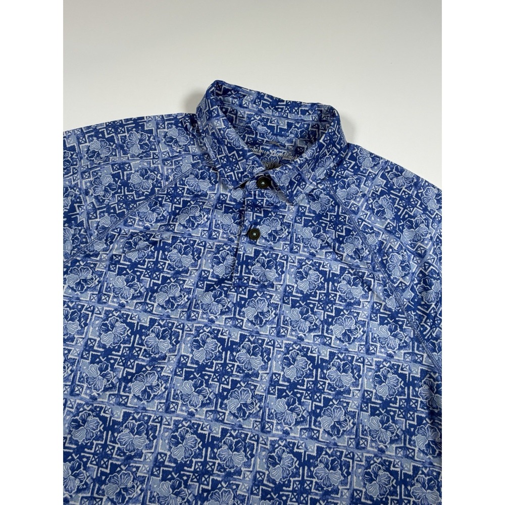 Tommy Bahama Hibiscus Tiles IslandZone Polo Men's S Blue Wicking UPF 30